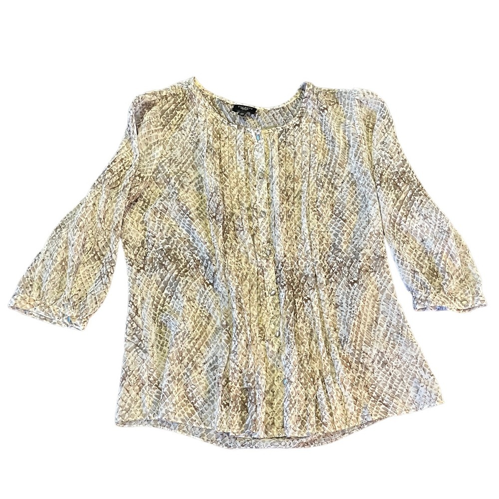 Talbots Animal Print 3/4 Sleeve Button Up Blouse | Women's 12P
